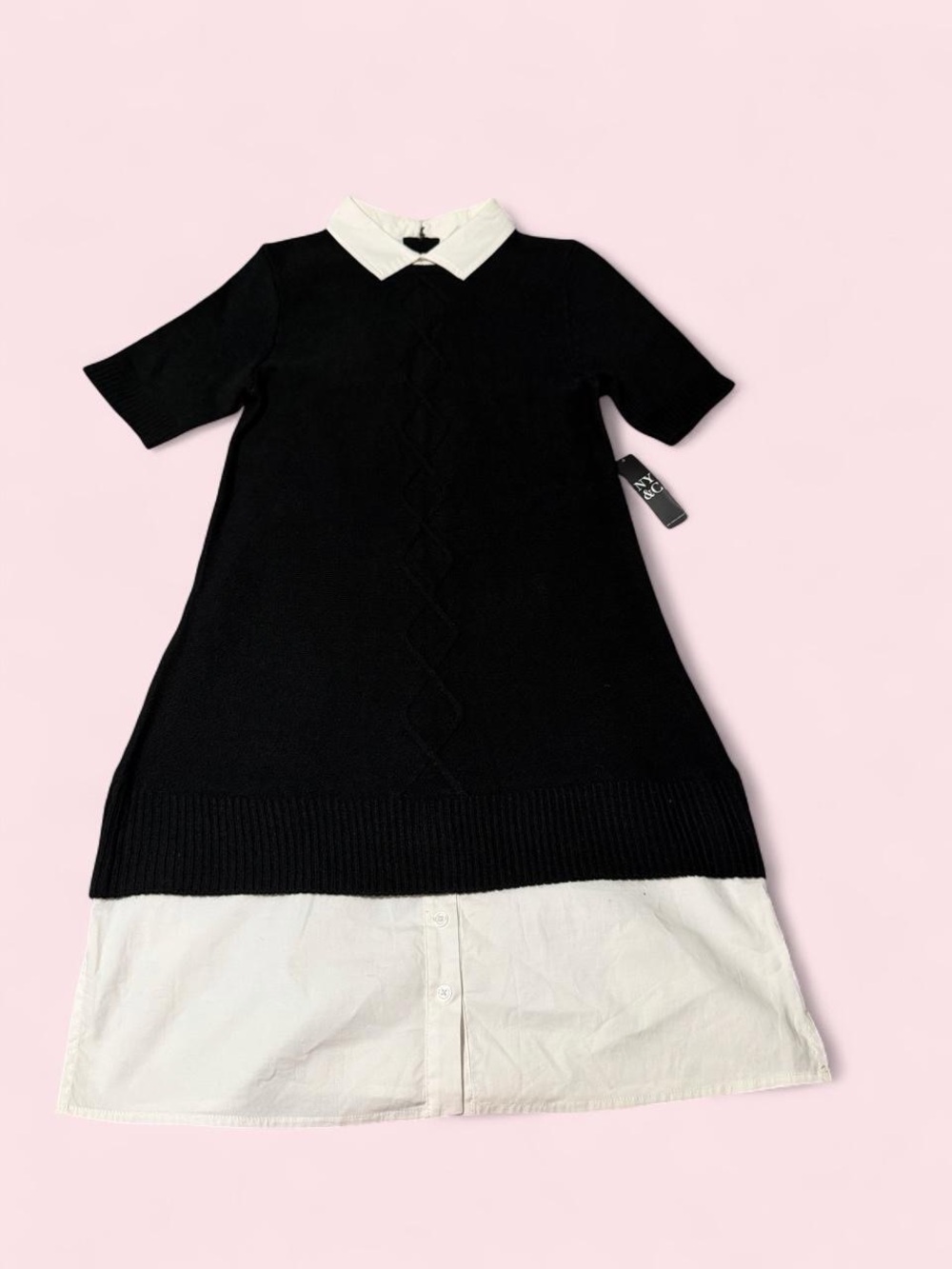 New York & Company Black and White Collared Layered Mini Dress